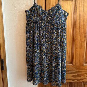 Lily Rose Floral Babydoll Spaghetti Strap Dress, Teal w/ Yellow & Purple, Small